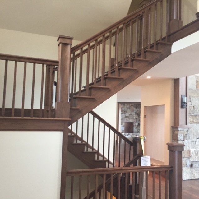 Dark stair case with rustic color